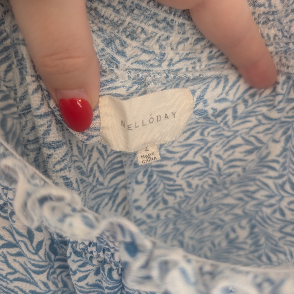 MELLODAY Blue Leaf Print Top - Picture 4 of 8